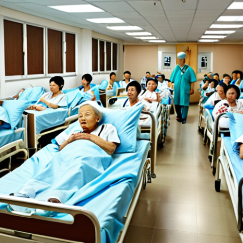 Home 14 **
A crowded Chinese hospital ward, elderly patients in beds, doctors and nurses looking stressed, highlighting the strain on healthcare resources due to an aging population.
**
