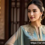 중국의 유명한 전통 의상 치파오 - A detailed portrait of an elegant Arab woman wearing a traditional Chinese silk dress with intricate...
